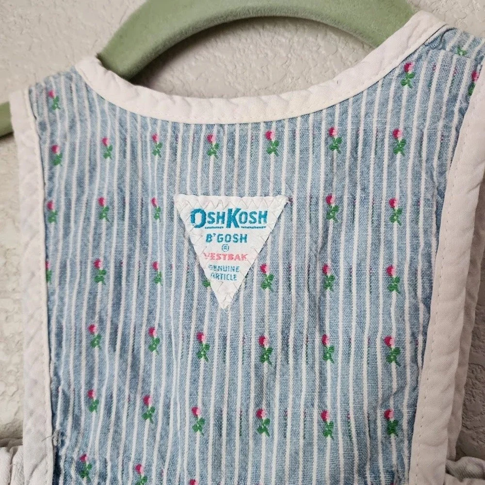 VINTAGE 90s OSHKOSH B'GOSH‎ Made in USA Vestbak Floral Stripe Overalls 3/6M